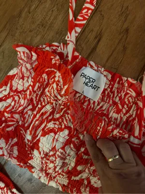 Women's Red Floral Maxi Dress with Smocked Bodice thumbnail 2