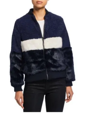 Sage Collective Faux Fur Sherpa Bomber Jacket Navy Colorblock XL Fall Winter thumbnail 1