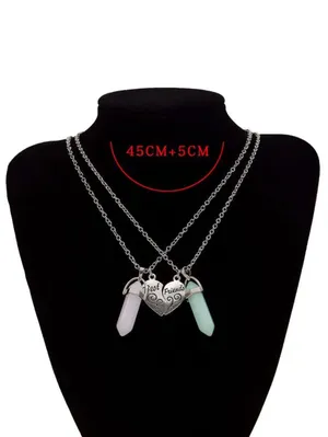 Silver Heart Best Friend Crystal Stone Necklaces thumbnail 6
