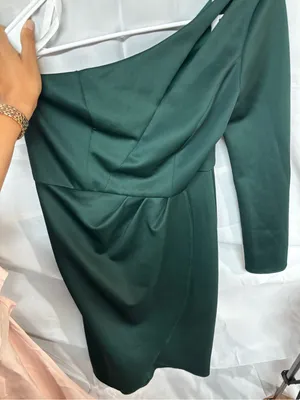 Elegant One-Shoulder Dark Green Midi Dress thumbnail 3
