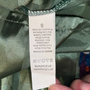 Sage Green Striped Satin Pajama Set Short Sleeve Button Down Shorts Womens Small thumbnail 6