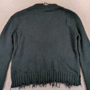 Wooden Ships Paola Buendia Distressed V-Neck Mohair Wool Knit Sweater‎ Green S/M thumbnail 4