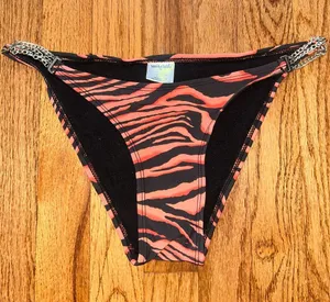 Wet Seal Women’s Coral and Black Zebra Print Bikini Bottom with Chain Trim thumbnail 1