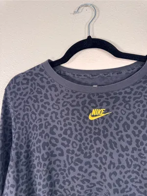 Nike Grey Animal Print Sweatshirt Womens XXL Gold Embroidered Logo Casual Cozy thumbnail 8