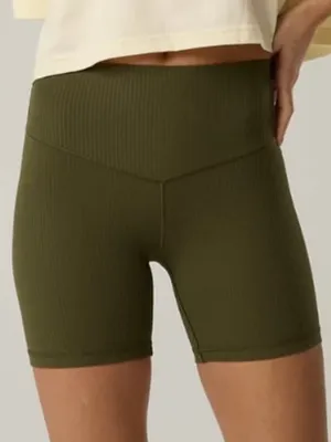OFFLINE By Aerie Real Me XTRA Ribbed High Waisted 5" Bike Short military green thumbnail 1