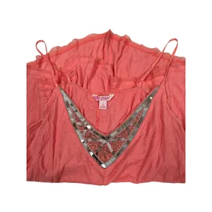Y2K Candie's Babydoll Cami Tank‎ Top Coral Pink Sequin Fairy Grunge Large thumbnail 5