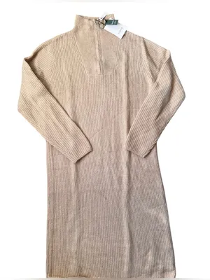 B.young Zip Tan Mock Neck Sweater Dress | Large NWT thumbnail 2