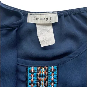 January 7 Sheer Women's Crop Top S Aztec Summer Festival Embroidered Blouse thumbnail 3