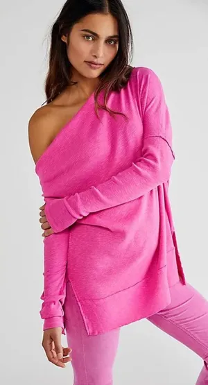 We The Free Get Together Off Shoulder Top Size Small Pink Slouchy Oversized thumbnail 1