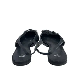 Zara Women's Black Faux Leather Pointed Toe Slingback Buckle Flat Sandals Size 9 thumbnail 3