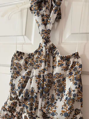 Express White One-Shoulder Floral Dress with Navy and Gold Print thumbnail 2