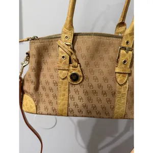 Vtg Dooney‎ & Bourke Y2K Satchel Handbag Monogram Canvas Croc Embossed Trim F thumbnail 3