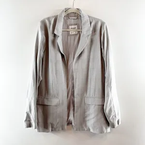 Abercrombie Long Sleeve Plaid Boyfriend Oversized Blazer Jacket Gray Large thumbnail 2
