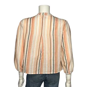 Anthropologie Bishop + Young Coastal Boho Striped Cotton Blouse Orange Cream M thumbnail 4