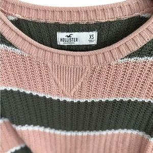 Hollister Pink and‎ Green Striped Cropped Sweater XS thumbnail 3