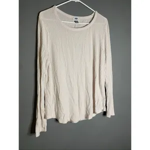 Old Navy White Pink Waffle Knit Scoop Neck Top Size XL thumbnail 2