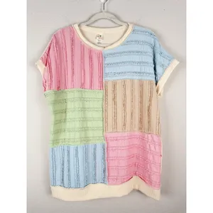 7TH RAY Textured Pastel Color Block Ribbed Pullover Top Women's Size Large Artsy thumbnail 8