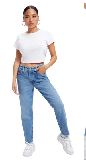 Good American Good Girlfriend Jeans 27 Cropped Raw Hem Medium Wash thumbnail 1