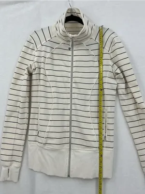 lululemon athletica Cream and Black Striped Zip Turtleneck Sweater 1064 thumbnail 4