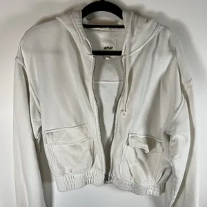 Aerie Womens Cropped Hoodie Sweatshirt Full Zip Pockets Size Medium White‎ thumbnail 4