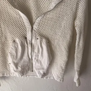 Erin London Y2k Sweater Medium White Hooded Mesh Zip‎ Up Knit Pockets Jacket thumbnail 3