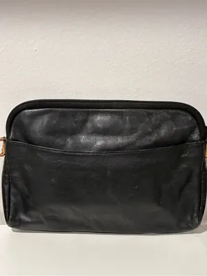 Givenchy Paris Black Soft Genuine Leather Clutch Purse Pouch Gold Hardware thumbnail 8