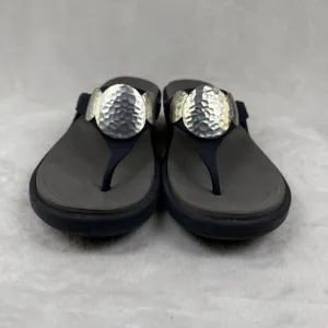 Crocs Sanrah Hammered Circle Wedge Flip Flops Navy Gray‎ Womens Sandal 6 thumbnail 2