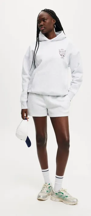 Cotton ON Plush Premium Graphic Hoodie cloudy grey marle heritage wellness club thumbnail 1