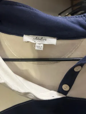 Striped Rugby Polo Shirt in Navy and Cream thumbnail 2