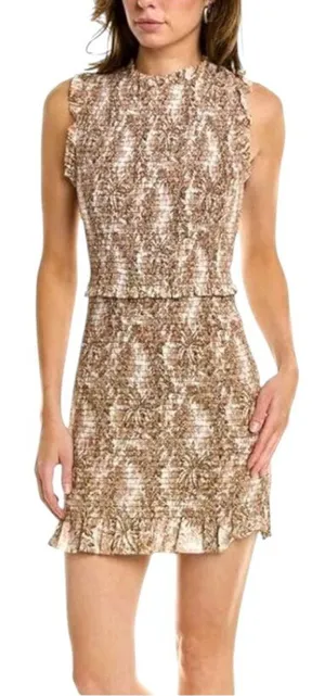 Bec + Bridge Brown And Ivory Cotton Smocked Toile Print Gloria Mini Dress Size 2 thumbnail 1