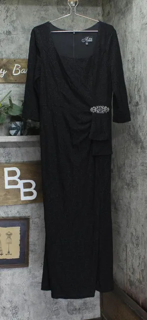 Alex Evenings Womens Long Metallic 3/4 Sleeve Gown Dress Black Metallic 18 thumbnail 1