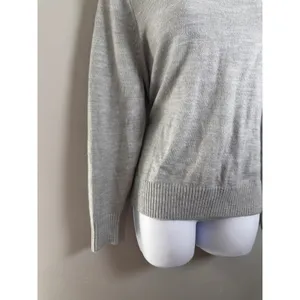 Banana Republic Gray Mock Neck Pullover Sweater Size L Heather Knit Side Slit‎ thumbnail 3