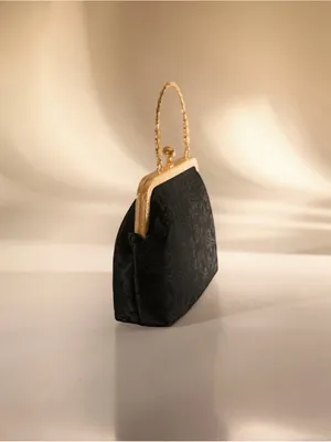SHEIN Black Jacquard Evening Clutch with Gold Frame thumbnail 3