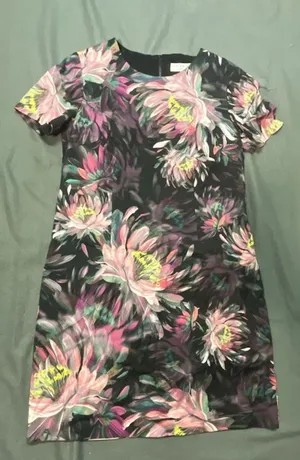 Trina Turk Black Purple Pink Floral Short Sleeve Sheath Dress Size 10 thumbnail 2