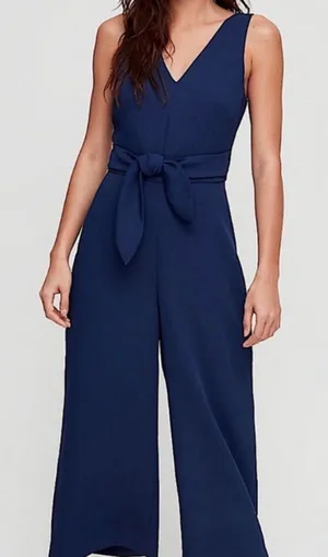 Wilfred Aritzia écoulement Navy Blue V-Neck Tie Back Wide Leg Jumpsuit thumbnail 1