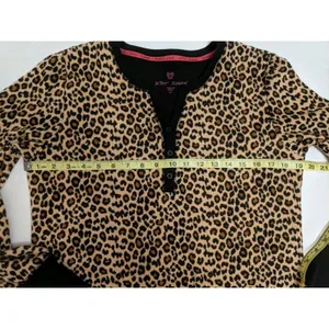 Betsey Johnson Henley Leopard Pajama Sleep Shirt Top Sz M 90s Chic Lounge Casual thumbnail 2