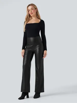 NWT Halara High Waisted Tummy Control Stretchy PU Causal Flare Pants Size Large thumbnail 3
