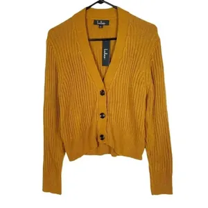 Lulus Camel Mustard Yellow Ribbed Knit Short Cardigan Sweater Women Size XL v6x thumbnail 3