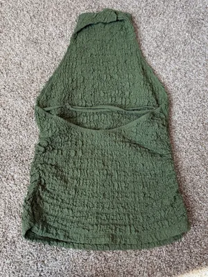 Zara Olive Green High-Neck Textured Tank thumbnail 4