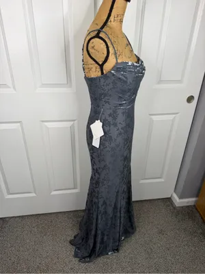 Azazie Atelier Sz 4 Blue Floral Satin Cowl Neck Mermaid Formal Gown NWT thumbnail 5