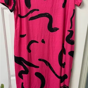 Emery Rose Pink Black Abstract Maxi Dress XL Pockets Summer Flowing NWT thumbnail 6