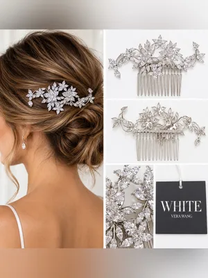 WHITE by Vera Wang VWC72346 Cubic Zirconia Floral Bridal Hair Comb Silver NWT thumbnail 2