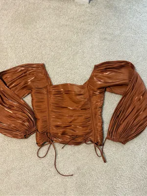 Line & Dot Rust Brown Ruched Square-Neck Long Sleeve Top thumbnail 2