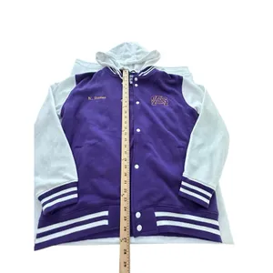 SA Hoodie Varsity Letterman Jacket XL Fleece Snap Bomber Purple Unisex‎ #UV9-1 thumbnail 11