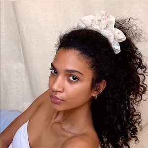 Free People Cottage Boho Floral White Large Fluffy Hair Scrunchie Accessory thumbnail 2