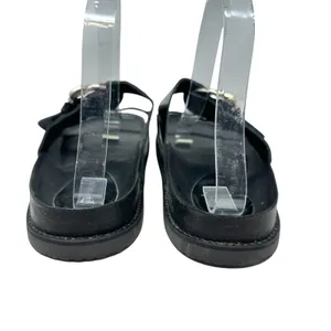 Zara Slide Sandals Buckles‎ Double Strap Faux Leather Black Size 41 US 10 thumbnail 6