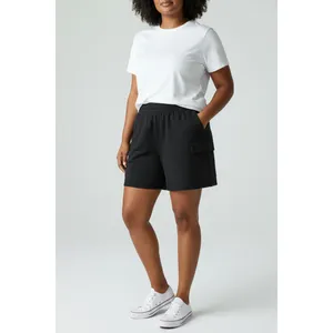 DKNY Womens Cargo Shorts Size L Black French Terry High Rise Pull On Comfort thumbnail 3