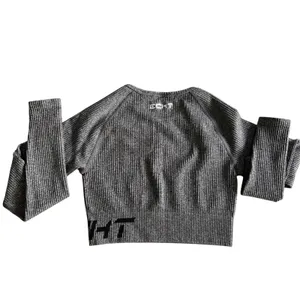 Echt Arise‎ Comfort Crop Top Long Sleeve Ribbed Athleisure Gray XS thumbnail 6