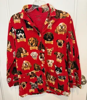 Nick & Nora Flannel Pajama Top Only Dog Breeds Milk Bone Top Womans Size Small thumbnail 1