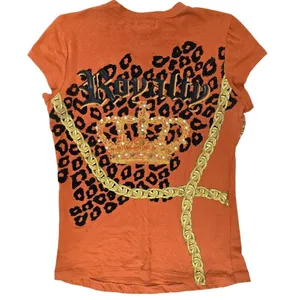 Baby phat 90s y2k Orange Graphic Tee Shirt With Leopard Print & Chain Detail L thumbnail 2